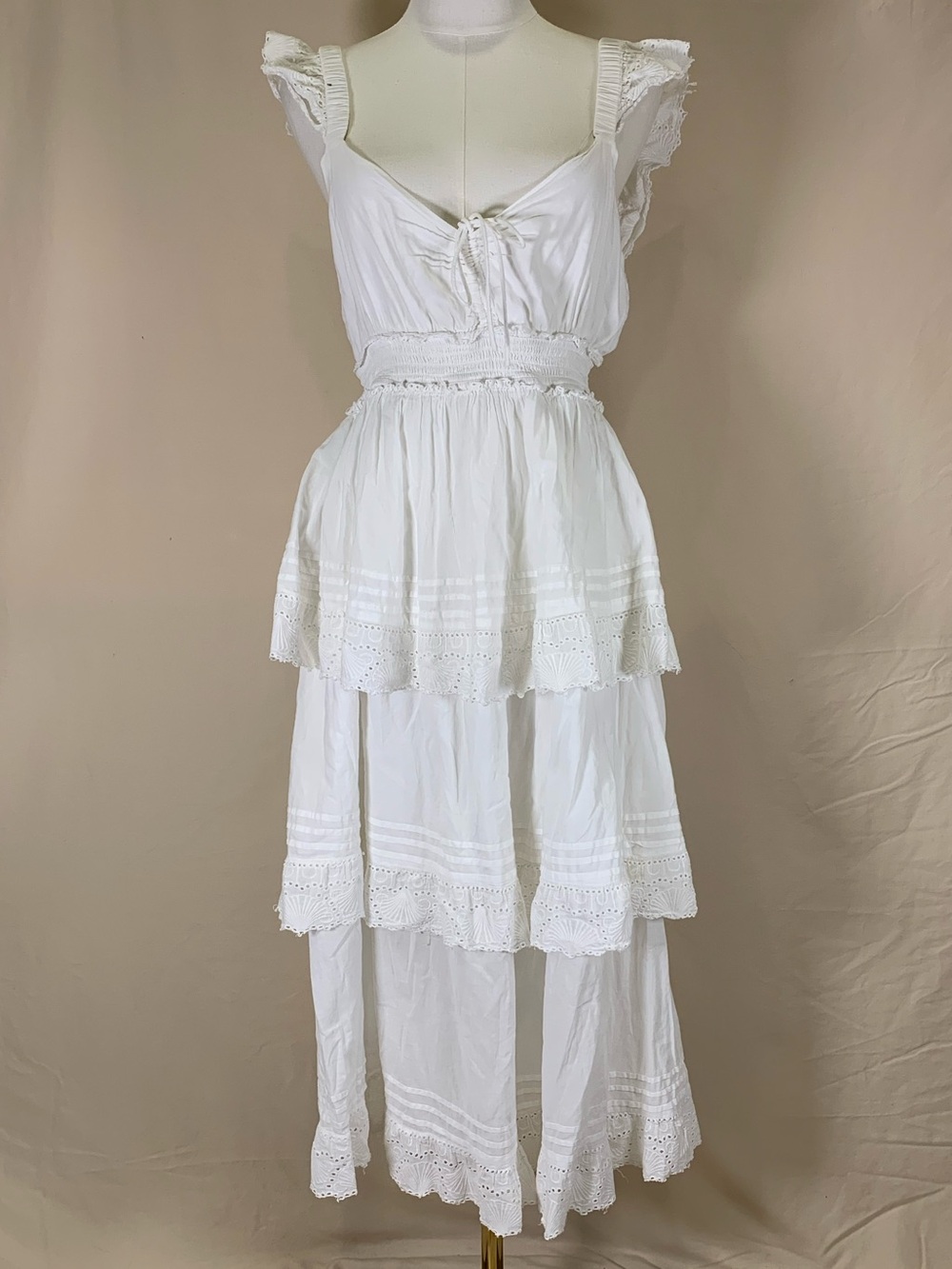 Cleobella Amora Midi Dress White Tiered Eyelet Cotton